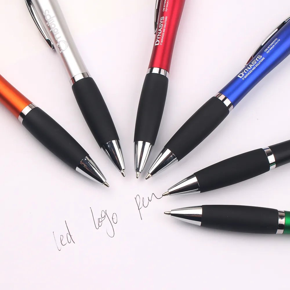 ปากกาพลาสติก gfit OEM ไฟ LED UP ปากกาหน้าจอสัมผัสนุ่มปากกาสไตลัสสำหรับการส่งเสริมการขายปากกาลูกลื่น