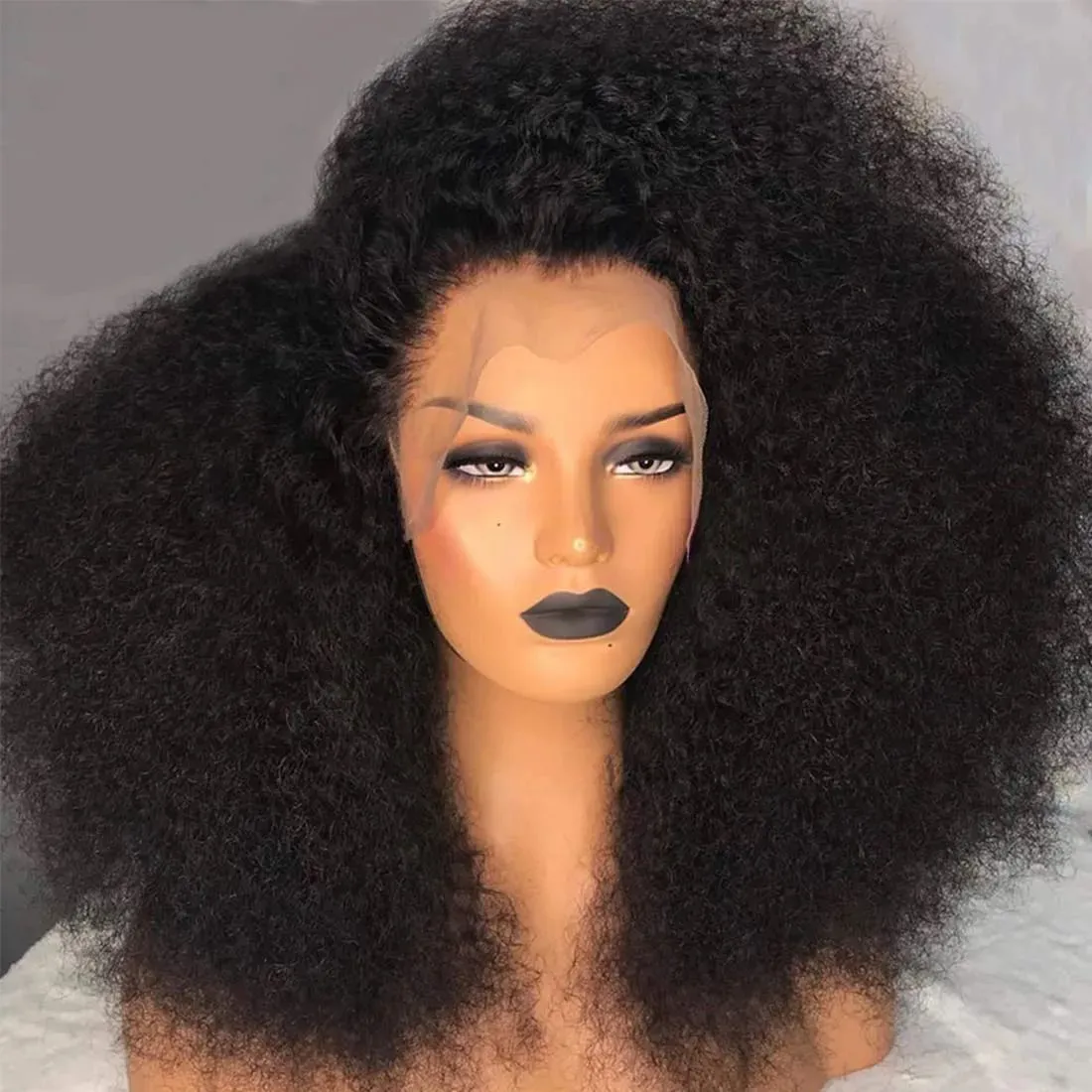 Afro Kinky kıvırcık insan saçı peruk 13*4 dantel peruk İnsan saç bakire ön bebek saç doğal renk ile kopardı