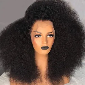 Afro Kinky Curly Perruque de cheveux humains 13*4 Lace Perruques de cheveux humains vierges pré-plumés avec des cheveux de bébé Couleur naturelle