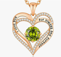 Collier pendentif en forme de cœur pour femme avec chaîne à maillons, zircone cubique, alliage de zinc, douze pierres de naissance, design double couche