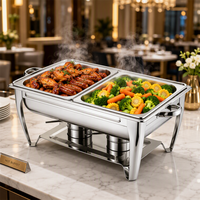 Réchaud carré en acier inoxydable FLEY avec couvercle et brûleur à alcool pour buffet, restauration, hôtel, restaurant