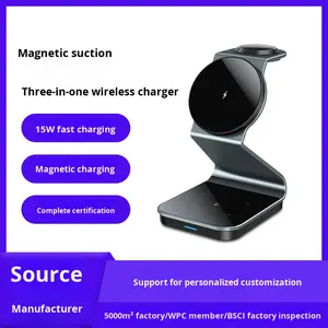 Estación de carga inalámbrica inteligente 3 en 1, soporte de <span class=keywords><strong>cargador</strong></span> de viaje magnético de 15W, 2A, 5W, compatible con <span class=keywords><strong>Apple</strong></span> Watch, auriculares tipo C para iPhone - Product Image 6