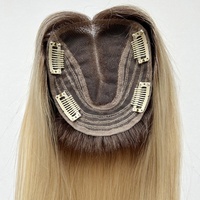 Stock 4.5x5 geschlossene transparente Spitze Topper Jungfrau brasilia nischen Menschenhaar Balayage Highlight blonde Frauen Toupet