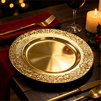 Assiettes de présentation dorées Woju élégantes à motif floral de 13 pouces, en plastique électroplaqué avec bordure fleurie, pour la décoration de fêtes de fiançailles