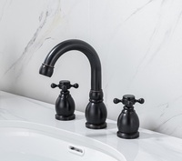 Robinet de lavabo double poignée en laiton massif brossé or, 3 trous, eau chaude et froide, style européen, pour lavabo de salle de bain
