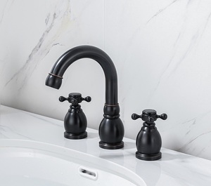 <span class=keywords><strong>Robinet</strong></span> de lavabo <span class=keywords><strong>double</strong></span> poignée en laiton massif brossé or, 3 trous, eau chaude et froide, style européen, pour lavabo de salle de bain - Product Image 6