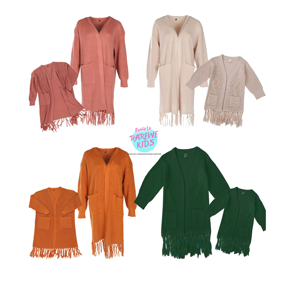 Rarewe Wholesale Solid Color Knitted Mommy And Me Sweater Cardigans With Tassels