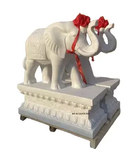 Hot Selling Outdoor Home Decor Life Size White Carving Stone Sculpture Marble elephant Statue