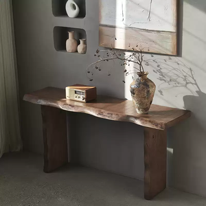 Console d'entrée en bois massif à bord naturel avec bandes décoratives modernes, comptoir mural en bois massif - Product Image 3