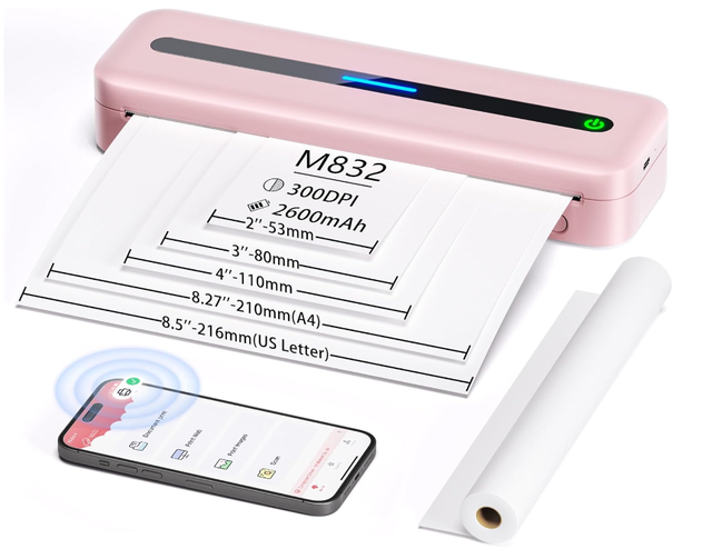 2024 Phomemo M833 Portable Thermal Printer Black White 300DPI  Connectivity 100mm Max Paper Size Used Stock for Travel