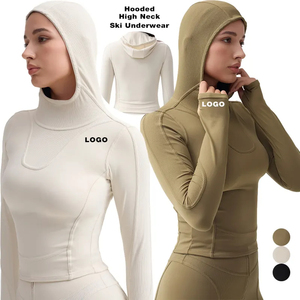 Haute qualité femmes <span class=keywords><strong>Ski</strong></span> costume Yoga porter des vêtements de sport entraînement côtelé demi fermeture éclair Legging épissage à capuche veste Gym Fitness ensembles - Product Image 3