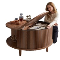 Table basse moderne cannelée et durable avec plateau rabattable et rangement, en noyer, pliable, facile à nettoyer, mobilier de luxe pour salon