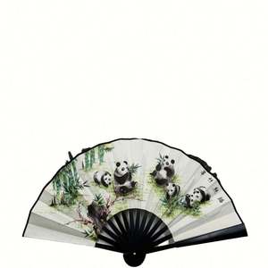Abanico de mano de seda de doble cara estilo chino con diseño de panda tallado en bambú para decoración del hogar y festivales - Product Image 5