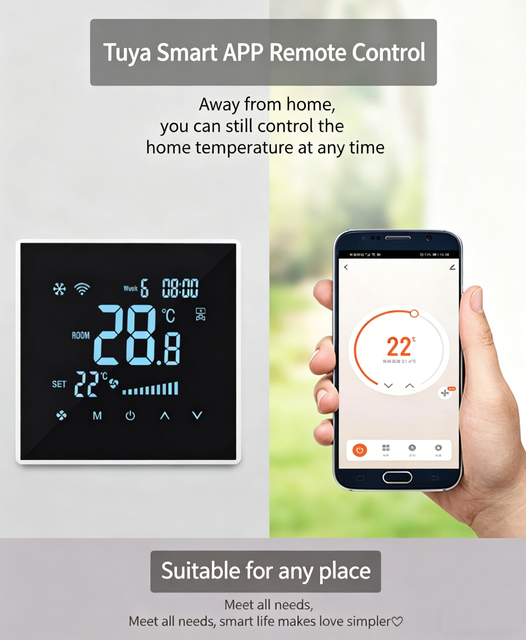 Smart Aircon Fan Coil Thermostat W/ WIFI App Control Voice Control by Alexa, google Assistant, TUYA