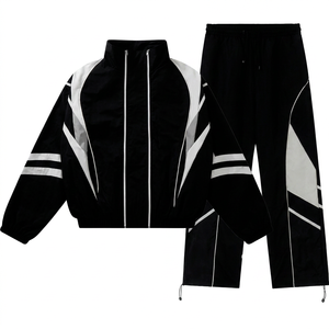 OEM Custom logo Reflective Jogging Nylon Tracksuit Mens Windbreaker Tracksuit Nylon Sets White Pipping Stripes for Men - Product Image 1