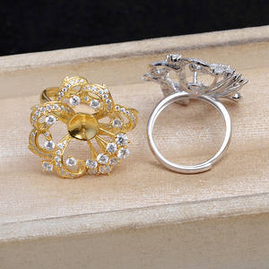 แหวนเงินแท้ S925 อุปกรณ์เสริม DIY สไตล์เรโทร แหวนเปิดหรูหรา ขนาด 11-12 มม. ชุบทอง ผลิตภัณฑ์กึ่งสำเร็จรูป JG5929 - Product Image 2