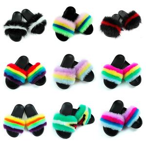 2021 logo personnalisé maison hiver toboggan mode maison concepteur <span class=keywords><strong>fourrure</strong></span> pantoufles faux moelleux <span class=keywords><strong>fausse</strong></span> <span class=keywords><strong>fourrure</strong></span> de renard diapositives pour les femmes - Product Image 5