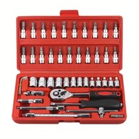 Kit d'outils de réparation automobile 46 pièces : Clé dynamométrique à cliquet, Clé à molette, Tournevis, Jeu de douilles, Outils combinés pour réparation de vélos et automobiles