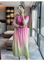 Robe plissée style Miyake pour femme, nouvelle collection été, imprimée, à manches courtes, col unique, coupe ajustée, élégante