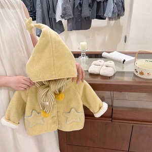 Girls Fleece <b>Lined</b> Winter <b>Coat</b> Hooded Thick Warm Cotton Outerwear With Star Design For Children - Product Image 1
