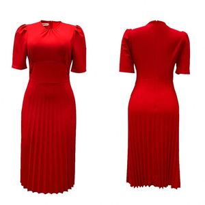 Summer New <b>Dress</b> <b>Plus</b> <b>Size</b> European American Casual Short Sleeve Pleated Solid Color - Product Image 3