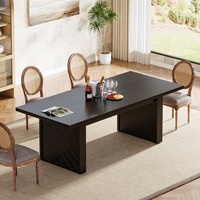 Table à manger noire de 70,87 pouces pour 6 à 8 personnes, table de salle à manger rectangulaire moderne avec double piédestal robuste, grand bureau à manger long
