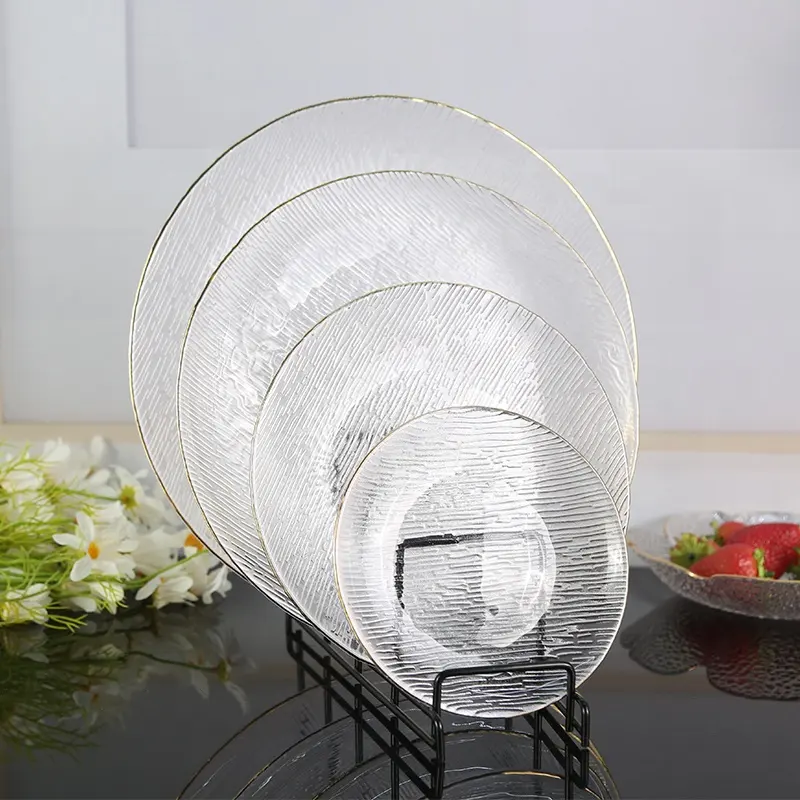 Chargers Plates Dining Wedding Glass Dinner Plates Rim Glass Silver with Gold Plate Dish Party 1 Pcs 1 Kraft Box Luxury Style