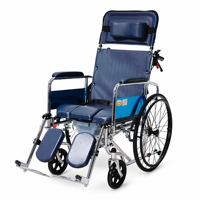 Fauteuil roulant inclinable en acier chromé avec siège ergonomique en U, roues en PU, accoudoirs amovibles, repose-pieds relevables et freins à main