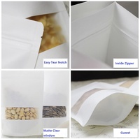 Stand up White Kraft Paper Reclosable Ziplock Plain Heat Sealable Food Packaging Doypack Pouches Bags With Matte Window