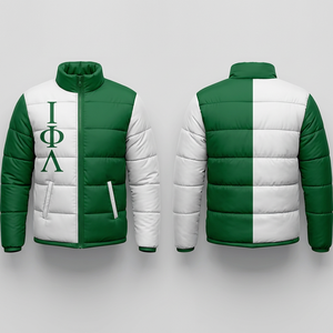 Iota Phi Lambda Sorority Veste longue matelassée | Iota Phi Lambda Sororité grecque et fraternité Puffer femmes vestes - Product Image 1