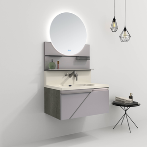 Armoire de salle de bain Panoon 23M moderne en pierre PVC sur pied avec tiroirs à fermeture douce finition résistante à l'eau hôtels bars à la maison en acier inoxydable - Product Image 1