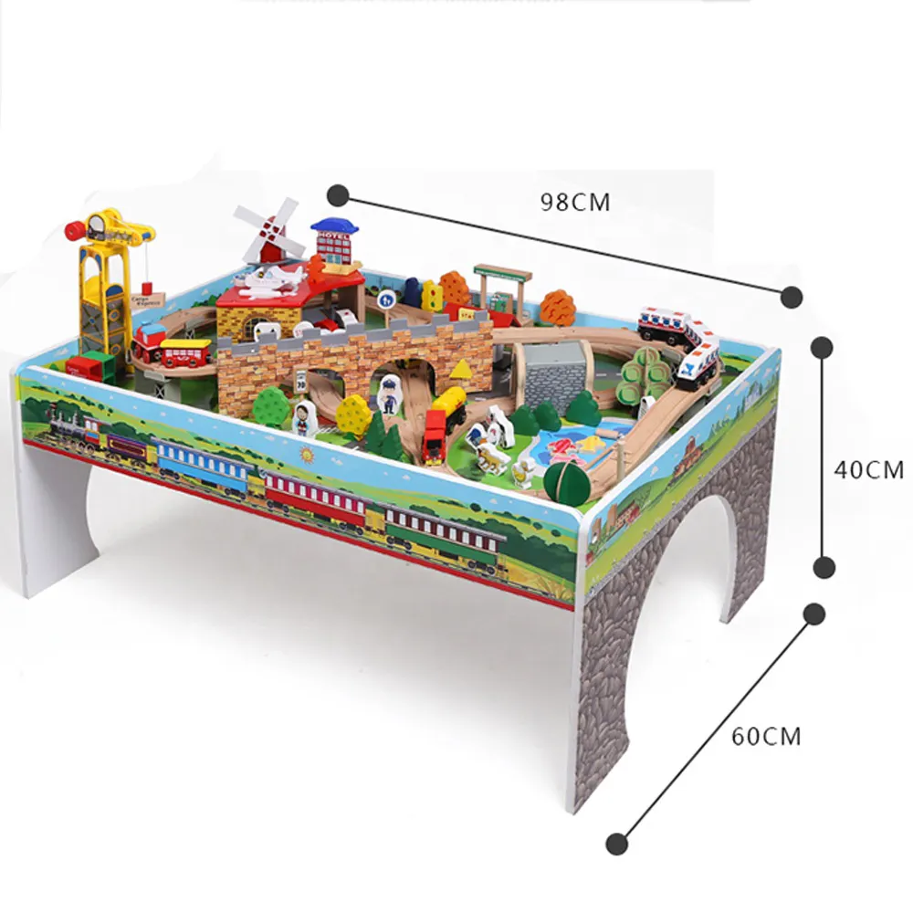 Children Educational 120 Piece Railway Wooden Toy Train Set, Kids Wooden Train Toy