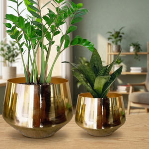 Juego de Macetas Modernas de Metal Dorado, Macetas Geométricas Cromadas para Plantas Verdes de Interior de Escritorio - Product Image 5