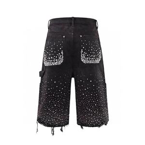 Shorts Cargo Déchirés pour Hommes Style Streetwear Décontracté avec Détails Strass et Lavage Vintage – Vente en Gros - Product Image 5