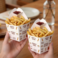 Boîte d'emballage en papier pour frites avec porte-sauce, personnalisable avec logo et photo, prix de gros