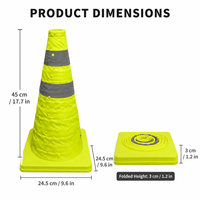 Cône de signalisation rétractable et pliable vert de 45 cm, portable et réfléchissant, pour les urgences automobiles et la signalisation routière