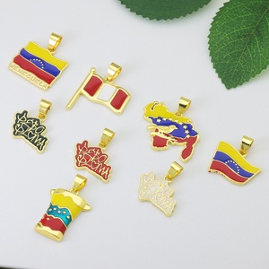 Pendentif drapeau carte du monde HD0525, incrustation zircon, laiton plaqué or 18 carats, breloques émail, pentagramme personnalisé, accessoire de bijoux DIY - Product Image 3