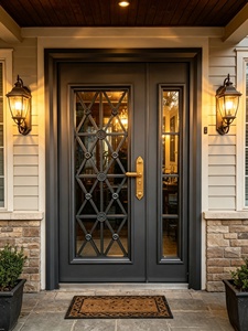 Porte d'entrée moderne en acier et bois avec verre clair, élégante et lumineuse, cadre solide de qualité supérieure, anti-rayures - Product Image 4