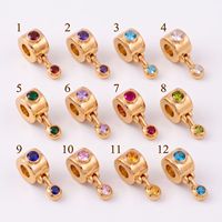 Breloque pendante en cuivre doré poli avec perle cylindrique miniature et pierre incrustée, bijoux du zodiaque à douze signes, bijoux du zodiaque personnalisés, OEM