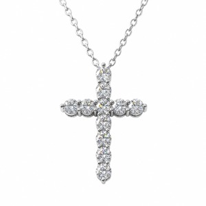 Collana Classica da Donna Chenjing in Oro Bianco 18K con Diamanti Coltivati in Laboratorio, Design a <span class=keywords><strong>Croce</strong></span>, Certificata IGI, Taglio Brillante - Product Image 1