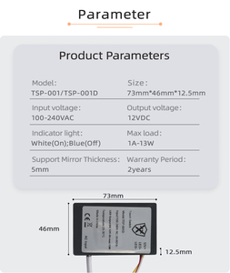 Shinechip Input 110V - 240VAC trasformatore di alimentazione 12W personalizza scatole nere con interruttore Dimmer Touch per <span class=keywords><strong>specchio</strong></span> Led - Product Image 3