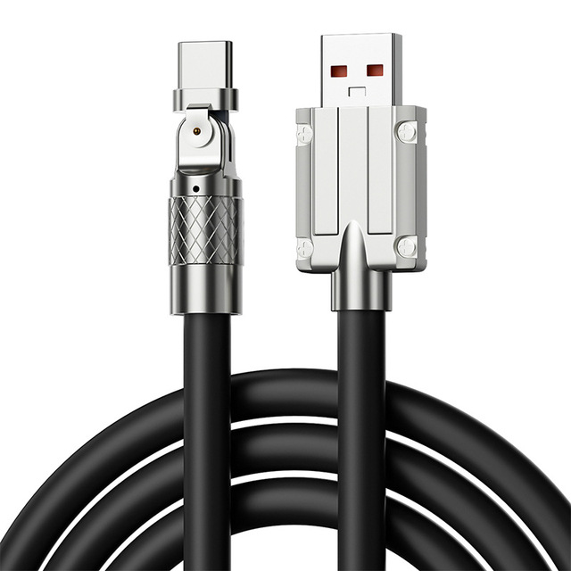 120w 6A Super Fast Charging Cable Usb to Type C Quick Charge Zinc Alloy Silicone 180 Degree Rotatable Cord Data Cable for iPhone
