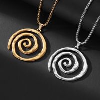 Collier pendentif cercle texturé géométrique en spirale simple en acier inoxydable, unisexe, pour le commerce transfrontalier