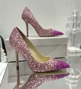 Buzağı deri taban kaba Glitter süslenmiş pompalar sivri kadınlar aşk Glitter ayakkabı kadınlar için kristal Stiletto kadınlar seksi ayakkabılar