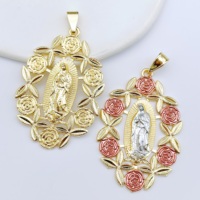 Pendentif Guirlande de Roses Roses JML Fashion, Bijou Religieux en Plaqué Or 14 carats, Motif Vierge Marie, Pendentif Tricolore pour Collier, Vente en Gros
