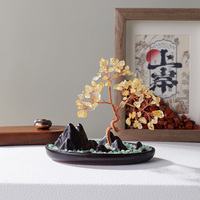 Produit phare Yingdangle Fortune Basin Mini Arbre de pierres précieuses en cristal de citrine naturelle, Ornement de bureau porte-bonheur, Technique de mosaïque pour la prospérité