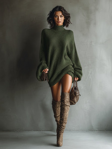 Abiti Mini <span class=keywords><strong>in</strong></span> <span class=keywords><strong>Maglia</strong></span> a Costine Lavorati a <span class=keywords><strong>Maglia</strong></span> da Donna 2026 Chic Boutique, Vestiti Oversize a Collo Alto con Maniche a Lanterna per Autunno Inverno - Product Image 4
