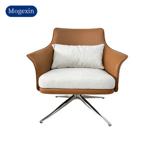 Silla de Acento Giratoria Moderna de Alta Gama en Cuero Genuino con Patas de Metal - Silla de Oficina, Salón y Ocio - Product Image 6