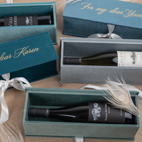 Boîte à vin personnalisée de couleur lilas violet, boîte cadeau en velours pliable de luxe avec ruban argenté pour mariage, anniversaire