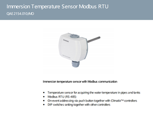 QAE2154.010/MO Contrôleur de température immergé en plastique IP54 pour tuyaux d'eau, Modbus RTU, installation facile, CVC, hôpital - Product Image 2